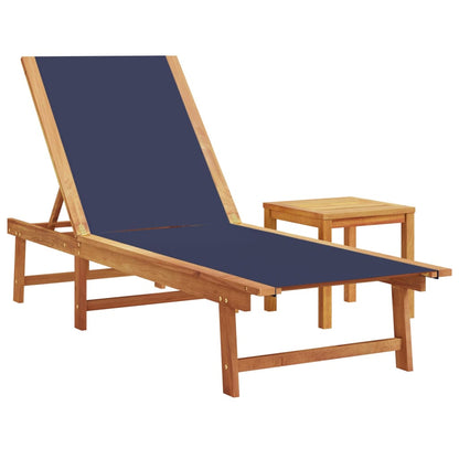 Sun Lounger with Table Blue Solid Wood Acacia and Textilene