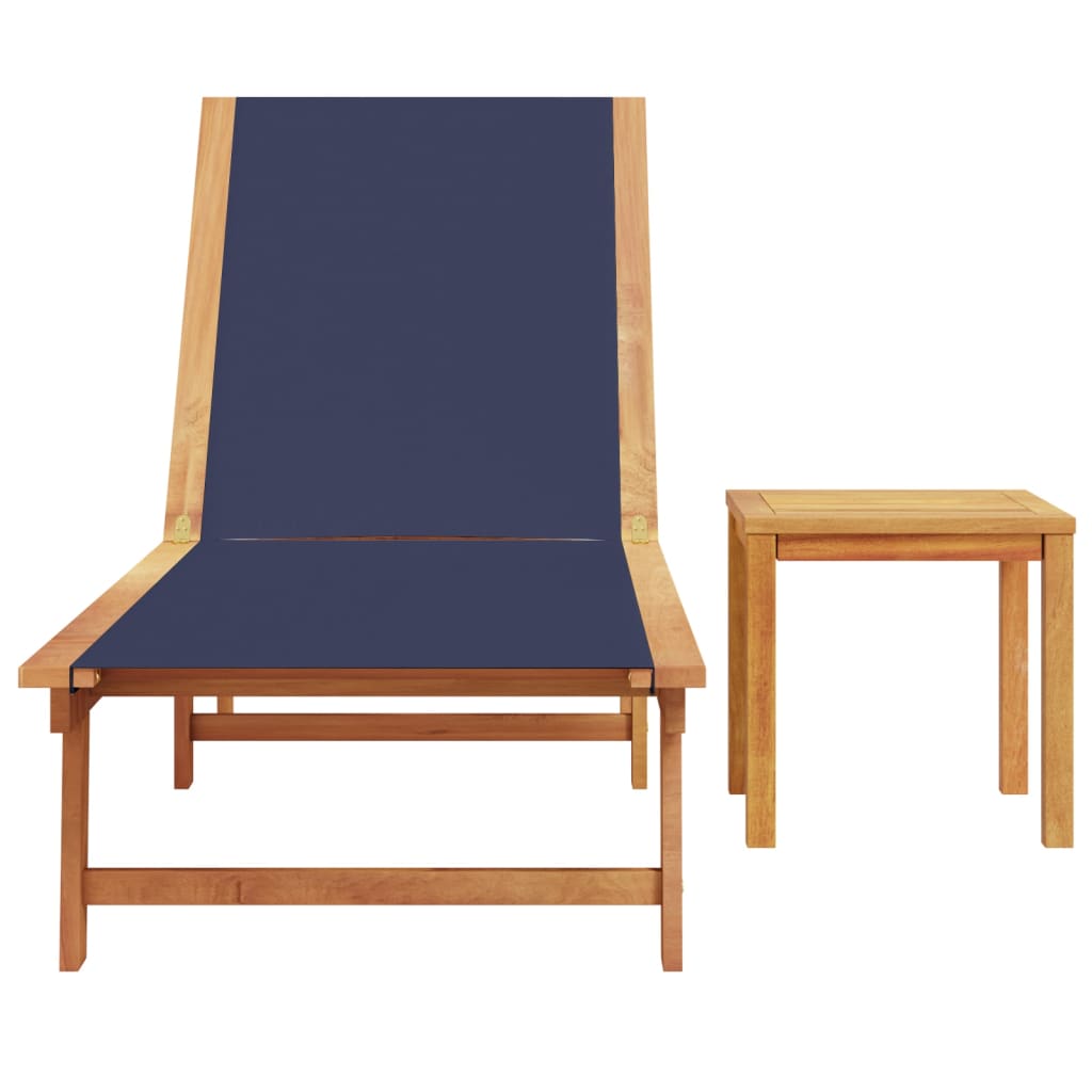 Sun Lounger with Table Blue Solid Wood Acacia and Textilene