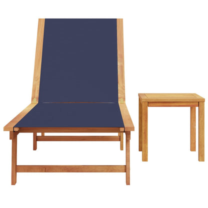 Sun Lounger with Table Blue Solid Wood Acacia and Textilene