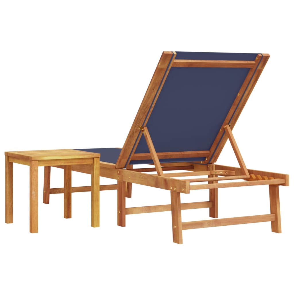 Sun Lounger with Table Blue Solid Wood Acacia and Textilene