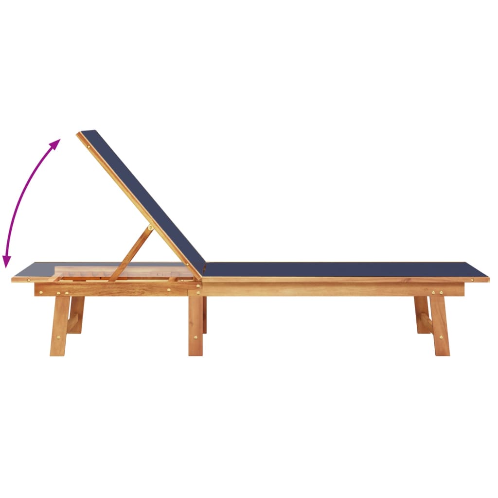 Sun Lounger with Table Blue Solid Wood Acacia and Textilene