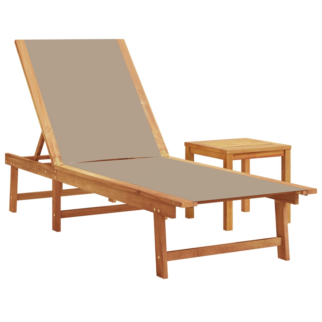 Sun Lounger with Table Taupe Solid Wood Acacia and Textilene