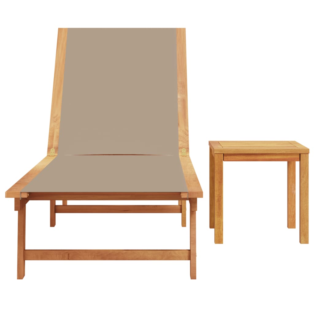 Sun Lounger with Table Taupe Solid Wood Acacia and Textilene