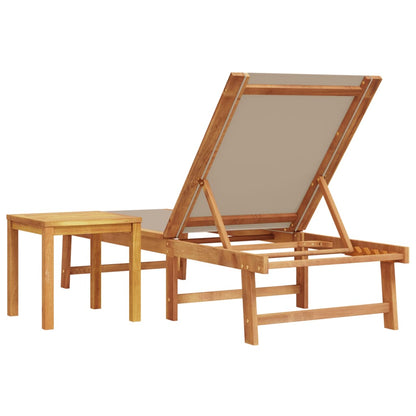 Sun Lounger with Table Taupe Solid Wood Acacia and Textilene