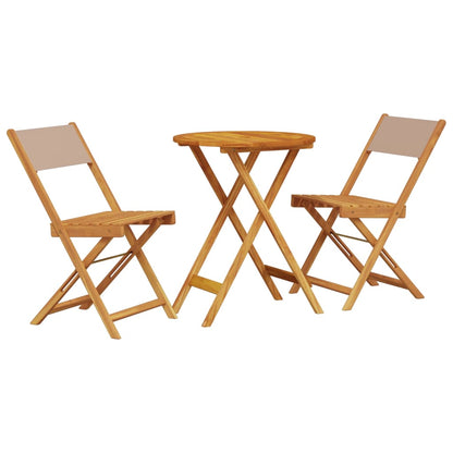 3 Piece Bistro Set Taupe Fabric and Solid Wood