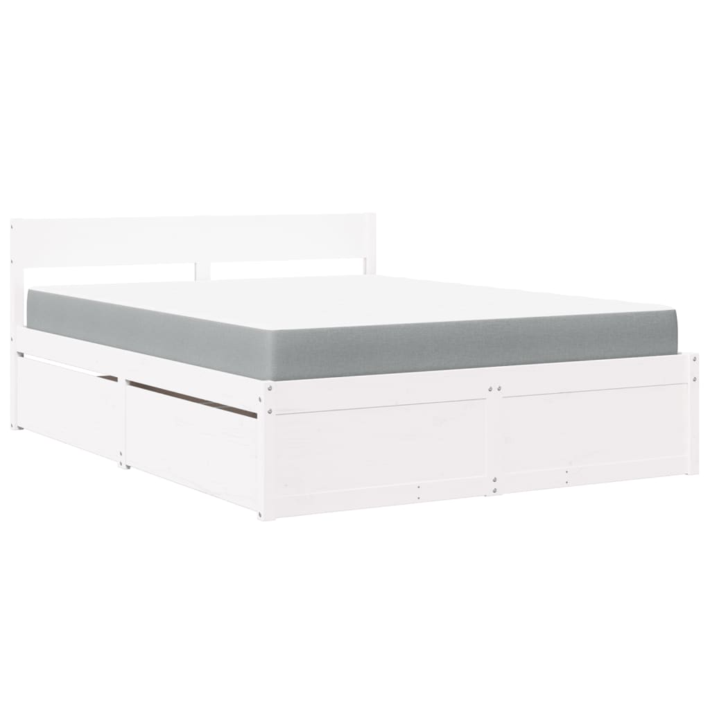 Bed with Drawers and Mattress White 160x200 cm Solid Wood Pine