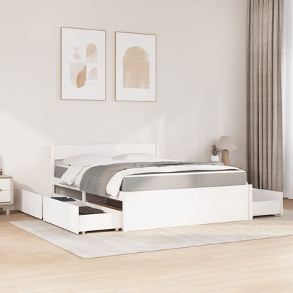 Bed with Drawers and Mattress White 160x200 cm Solid Wood Pine