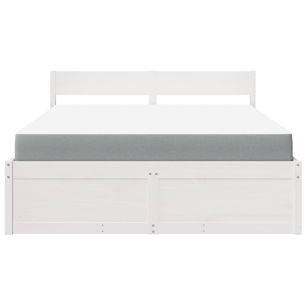 Bed with Drawers and Mattress White 160x200 cm Solid Wood Pine