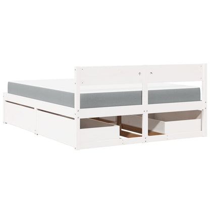 Bed with Drawers and Mattress White 160x200 cm Solid Wood Pine