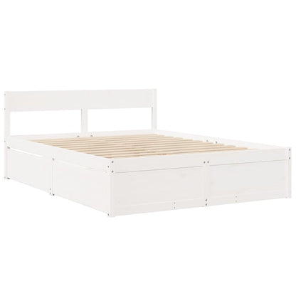 Bed with Drawers and Mattress White 160x200 cm Solid Wood Pine