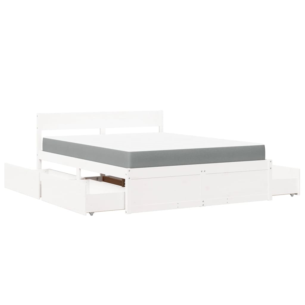 Bed with Drawers and Mattress White 160x200 cm Solid Wood Pine