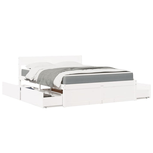 Bed with Drawers and Mattress White 160x200 cm Solid Wood Pine