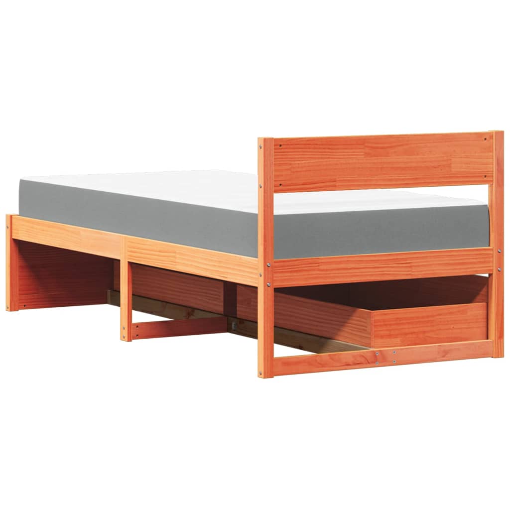 Bed with Drawers and Mattress Wax Brown 100x200 cm Solid Wood Pine