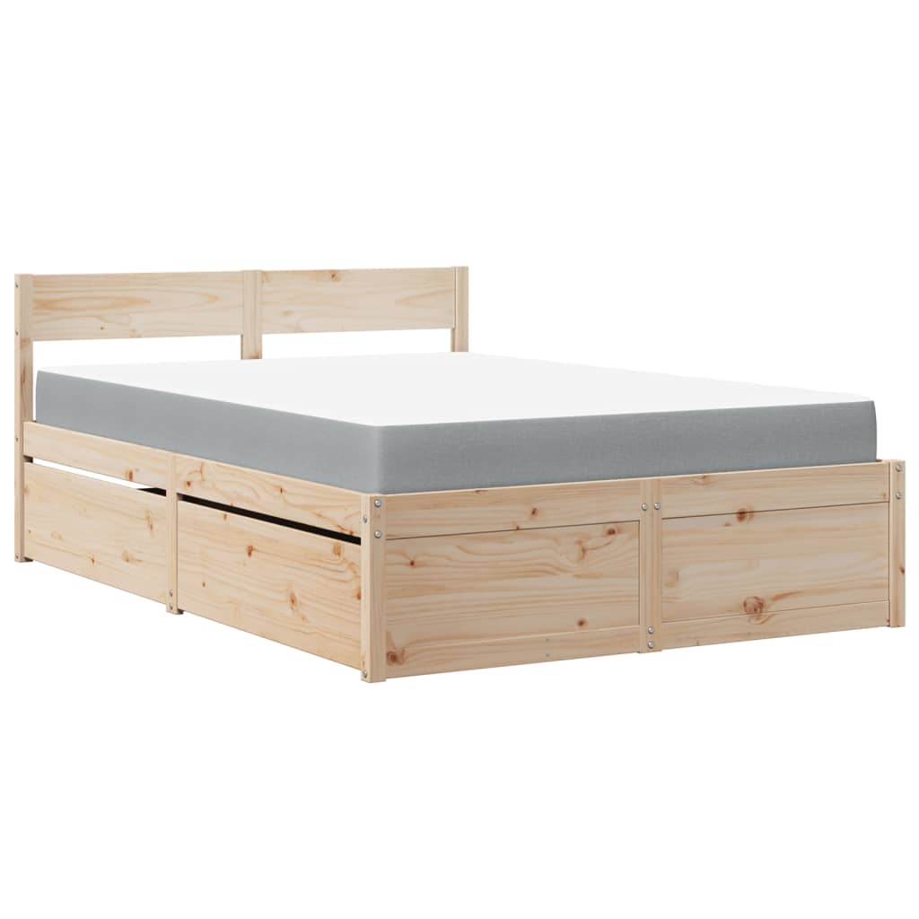 Bed with Drawers and Mattress 120x190 cm Small Double Solid Wood Pine