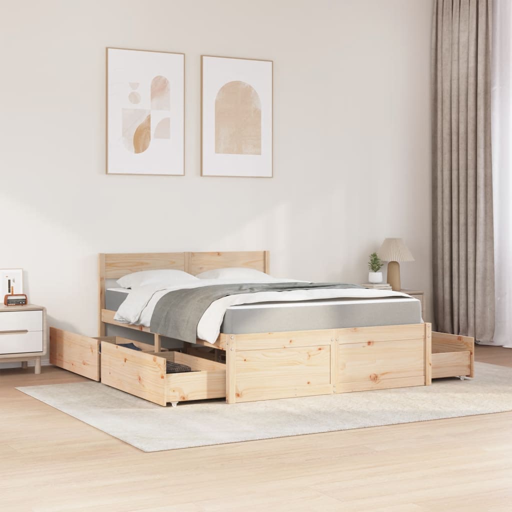 Bed with Drawers and Mattress 120x190 cm Small Double Solid Wood Pine