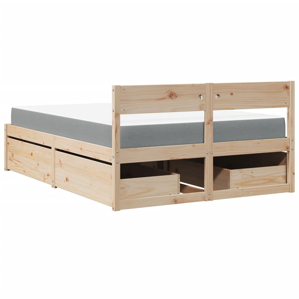 Bed with Drawers and Mattress 120x190 cm Small Double Solid Wood Pine