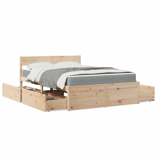 Bed with Drawers and Mattress 120x190 cm Small Double Solid Wood Pine