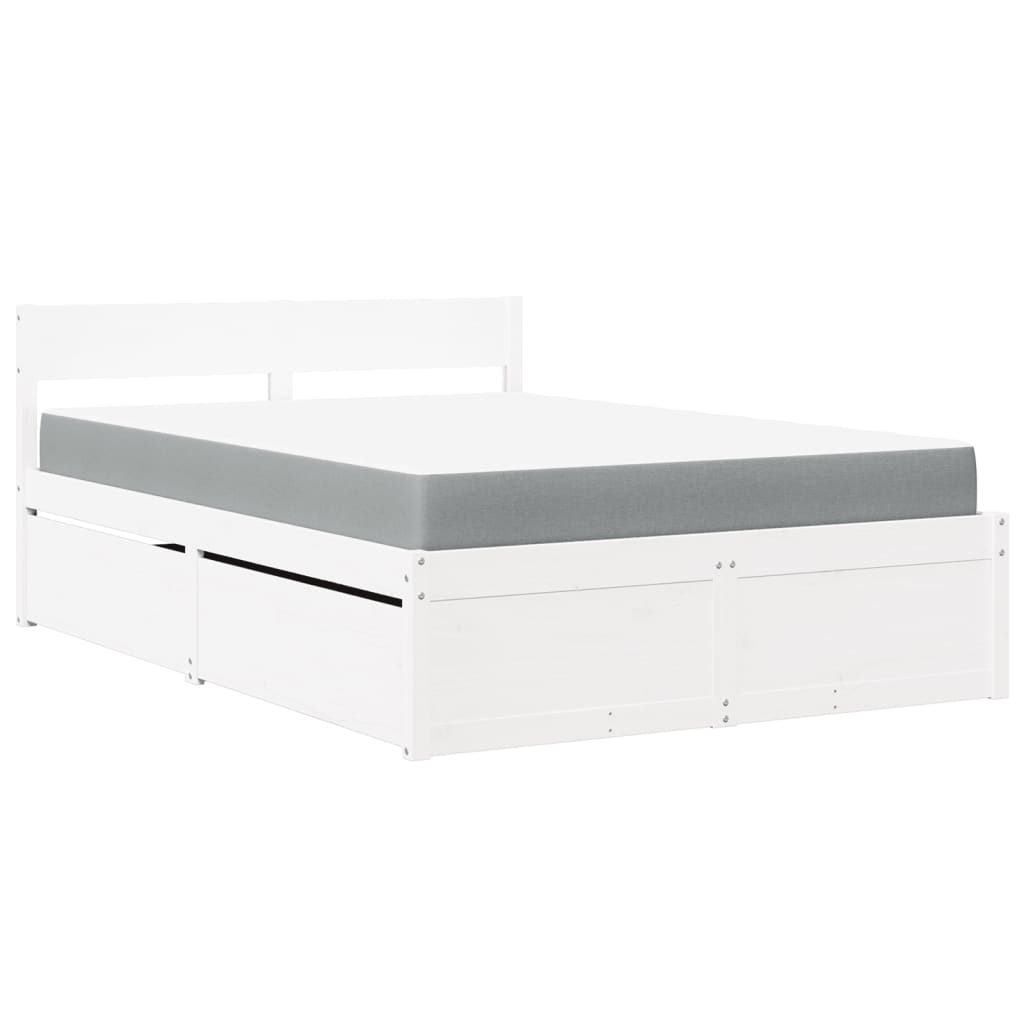 Bed with Drawers and Mattress White 120x190 cm Small Double Solid Wood Pine