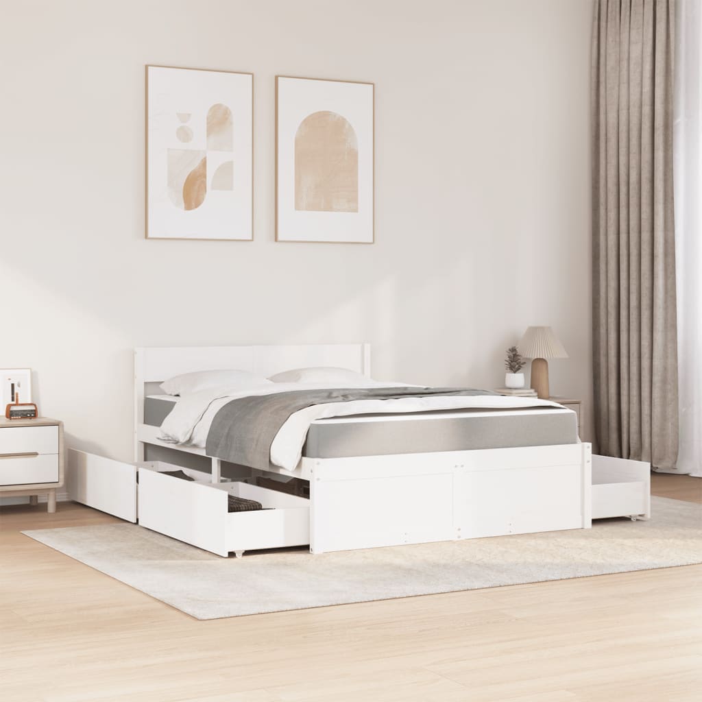 Bed with Drawers and Mattress White 120x190 cm Small Double Solid Wood Pine