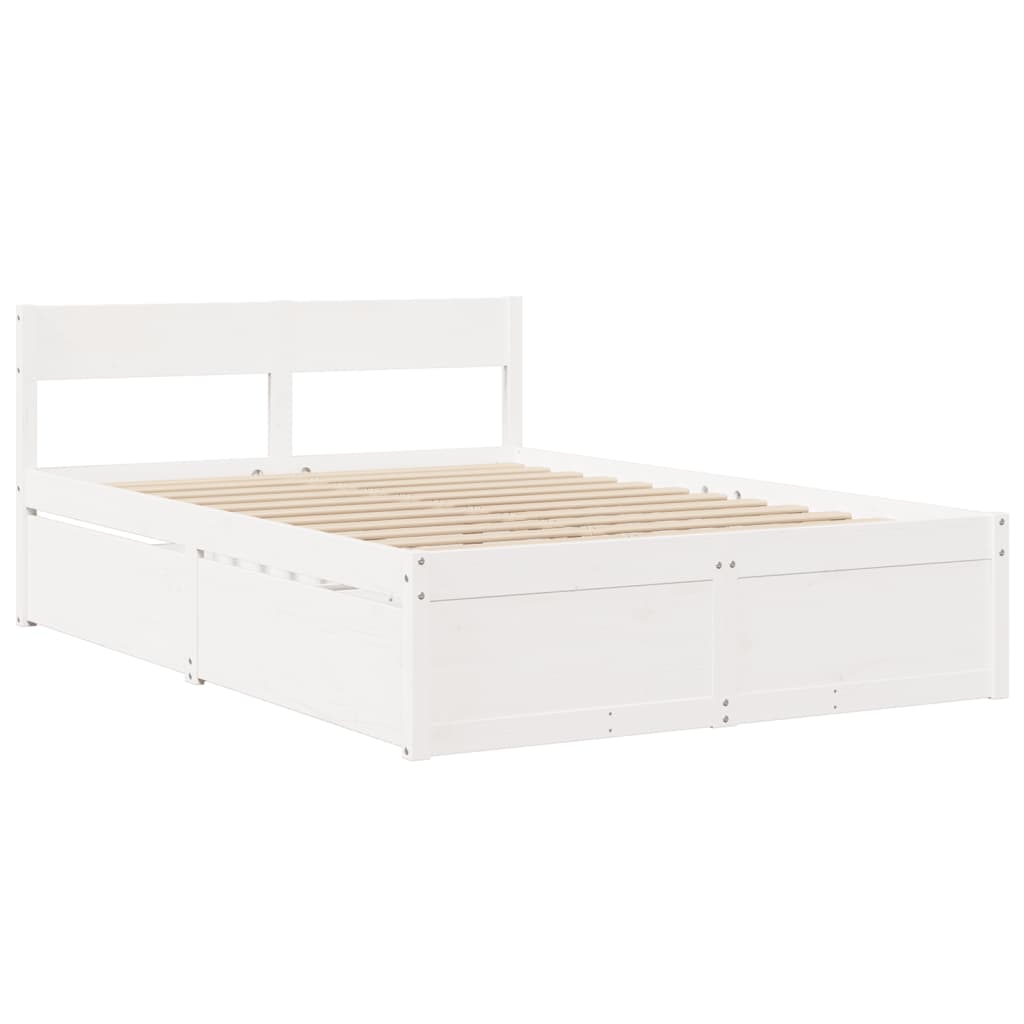 Bed with Drawers and Mattress White 120x190 cm Small Double Solid Wood Pine