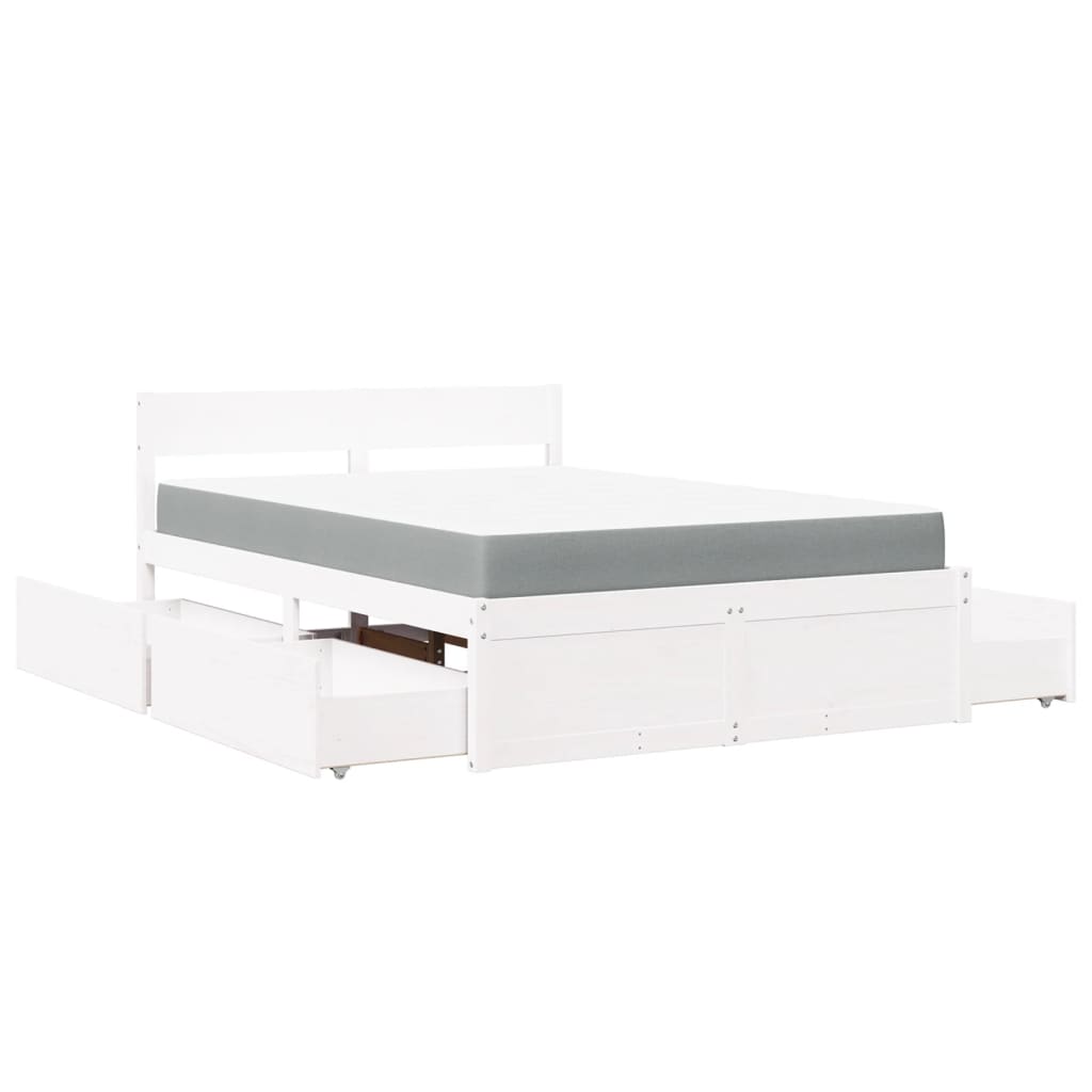 Bed with Drawers and Mattress White 120x190 cm Small Double Solid Wood Pine