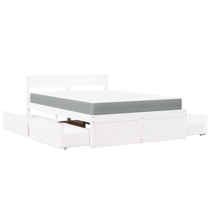 Bed with Drawers and Mattress White 120x190 cm Small Double Solid Wood Pine