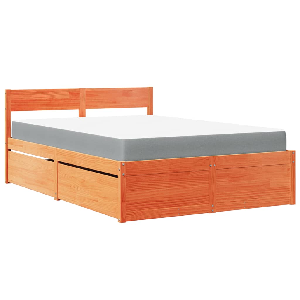 Bed with Drawers and Mattress Wax Brown 120x190 cm Small Double Solid Wood Pine