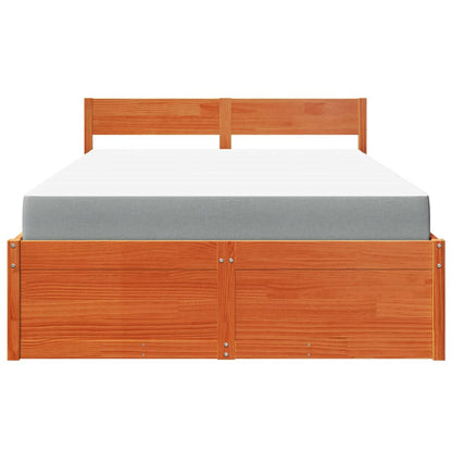 Bed with Drawers and Mattress Wax Brown 120x190 cm Small Double Solid Wood Pine