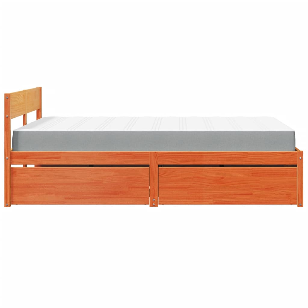 Bed with Drawers and Mattress Wax Brown 120x190 cm Small Double Solid Wood Pine