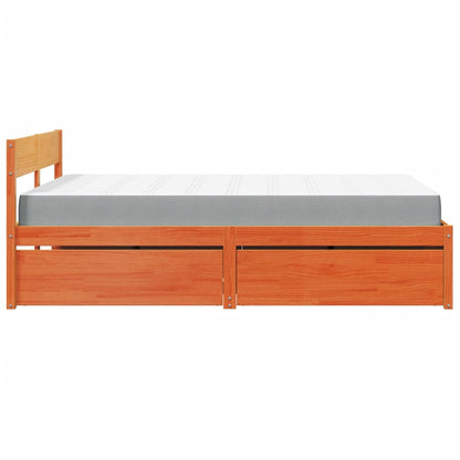 Bed with Drawers and Mattress Wax Brown 120x190 cm Small Double Solid Wood Pine