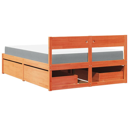 Bed with Drawers and Mattress Wax Brown 120x190 cm Small Double Solid Wood Pine