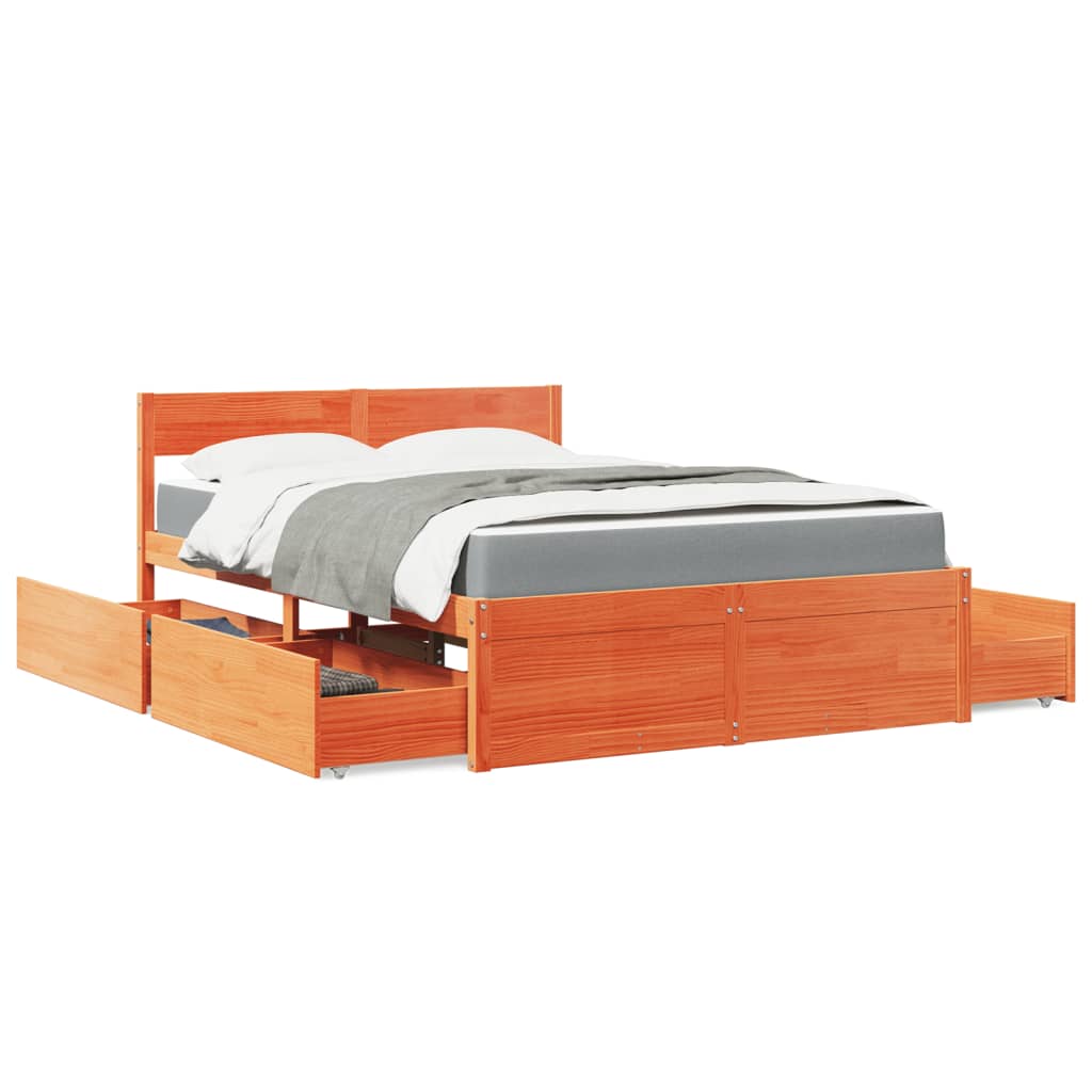 Bed with Drawers and Mattress Wax Brown 120x190 cm Small Double Solid Wood Pine