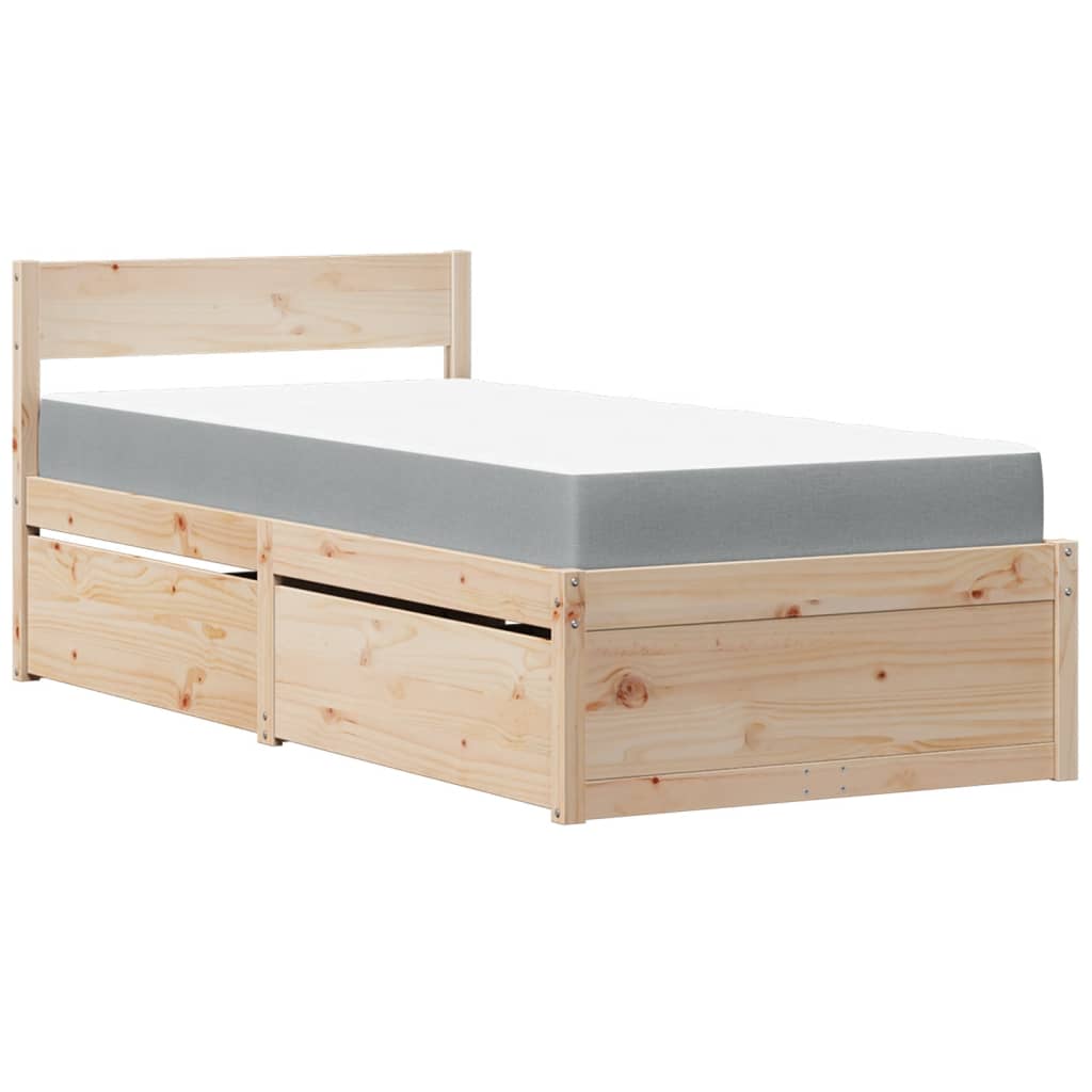 Bed with Drawers and Mattress 90x190 cm Single Solid Wood Pine