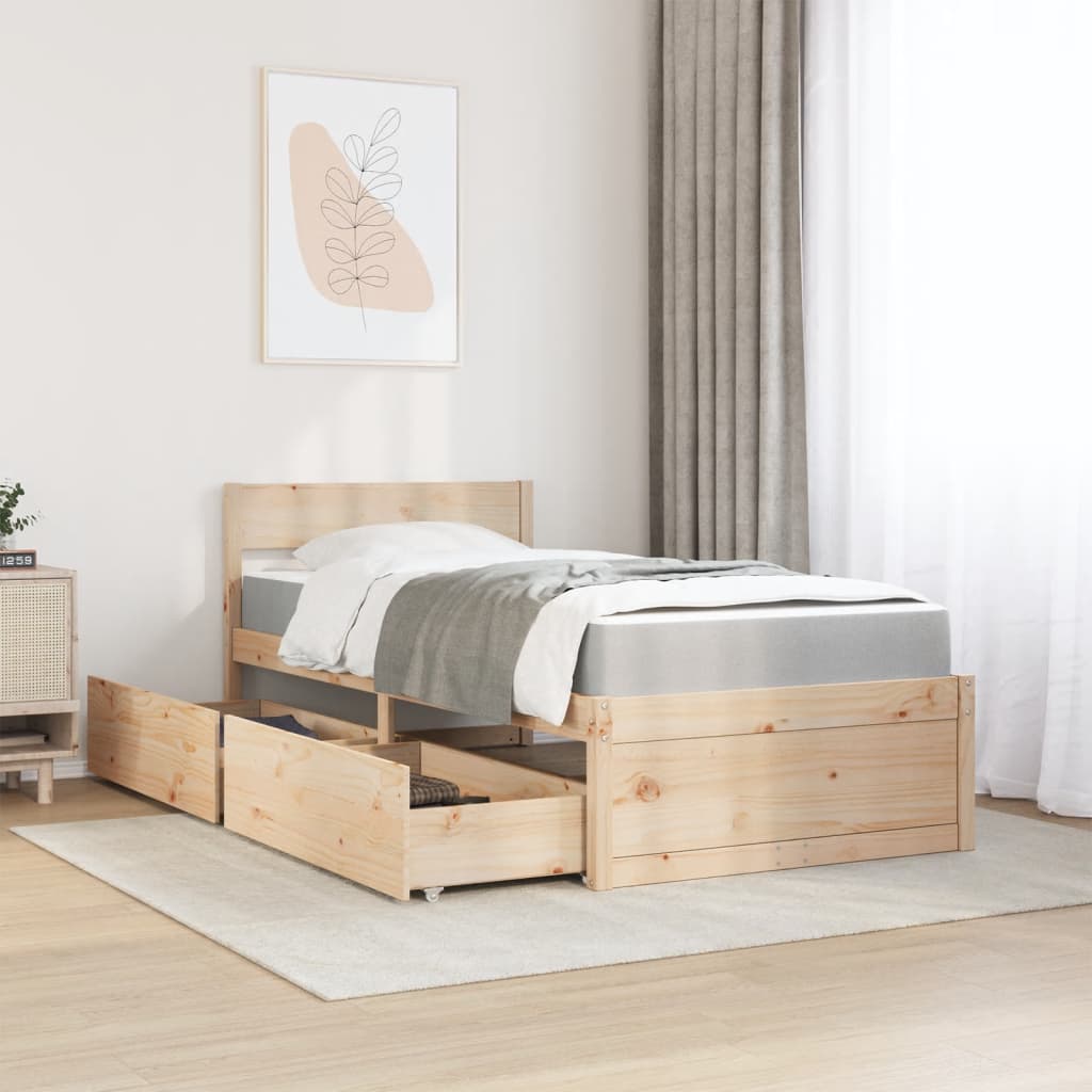 Bed with Drawers and Mattress 90x190 cm Single Solid Wood Pine