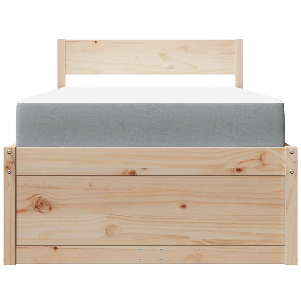 Bed with Drawers and Mattress 90x190 cm Single Solid Wood Pine