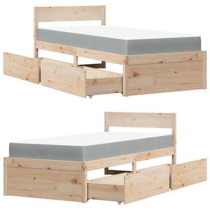 Bed with Drawers and Mattress 90x190 cm Single Solid Wood Pine