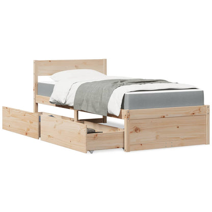 Bed with Drawers and Mattress 90x190 cm Single Solid Wood Pine