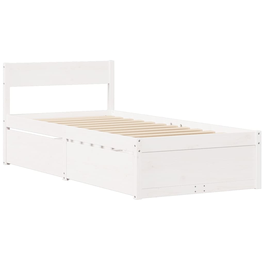 Bed with Drawers and Mattress White 90x190 cm Single Solid Wood Pine