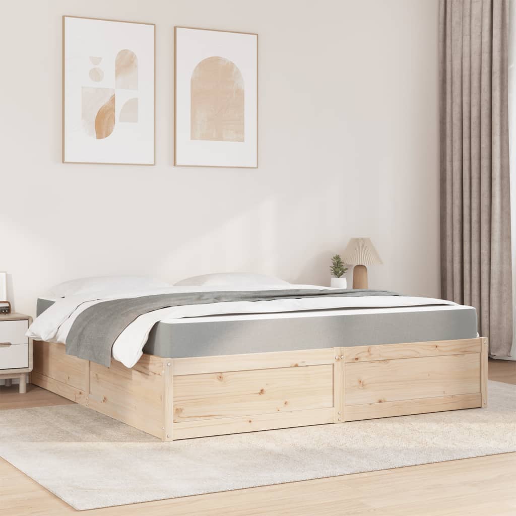 Bed with Mattress 180x200 cm Super King Solid Wood Pine