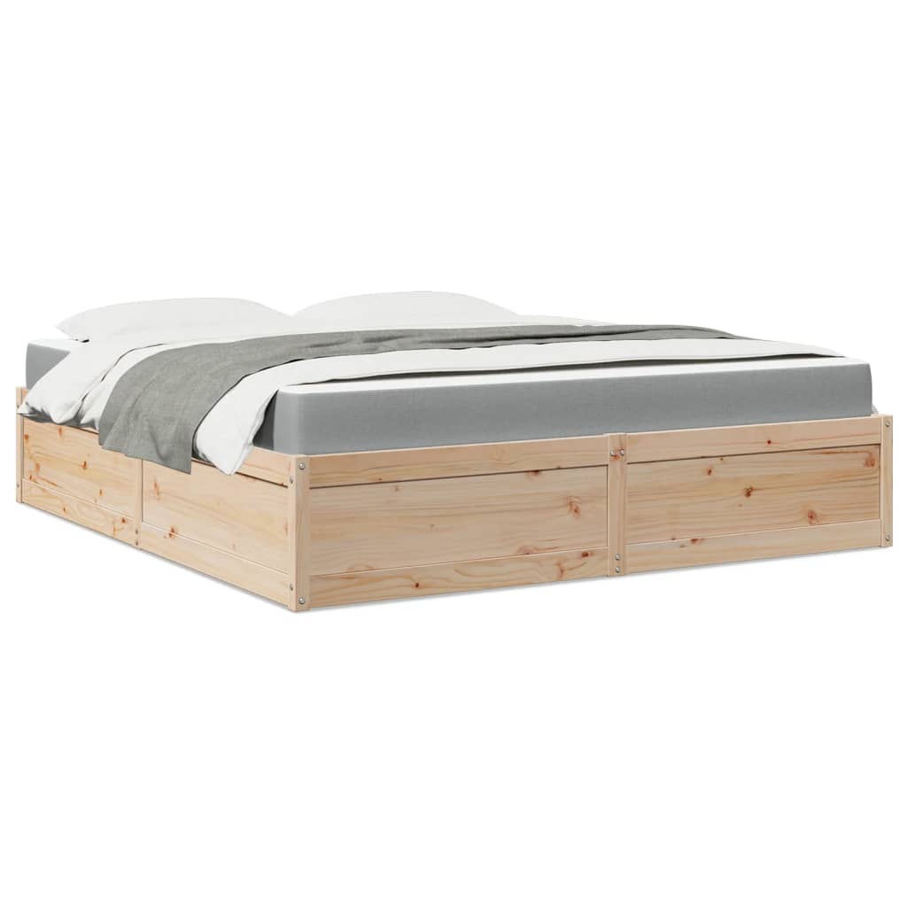 Bed with Mattress 180x200 cm Super King Solid Wood Pine