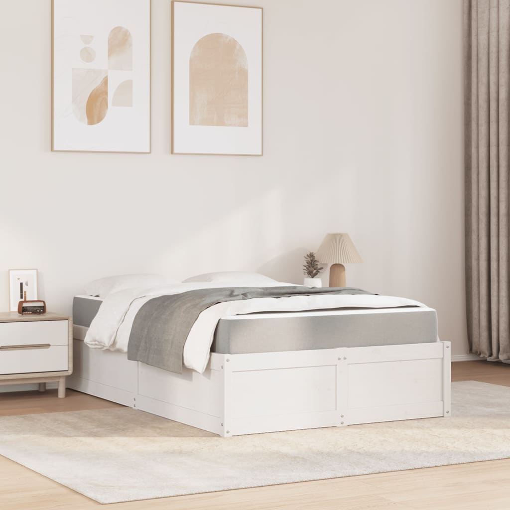 Bed with Mattress White 120x190 cm Small Double Solid Wood Pine