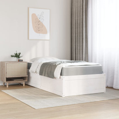 Bed with Mattress White 90x190 cm Single Solid Wood Pine