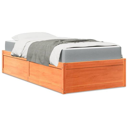 Bed with Mattress Wax Brown 90x190 cm Single Solid Wood Pine