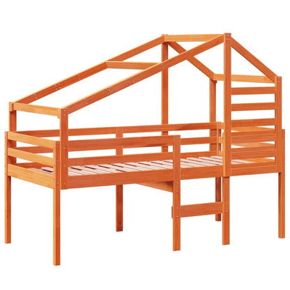 High Sleeper Bed with Roof Wax Brown 90x190 cm Solid Wood Pine