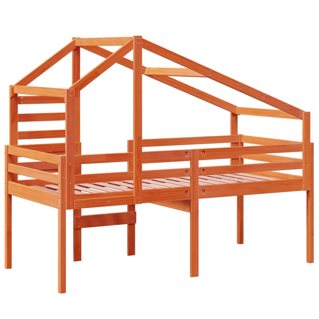 High Sleeper Bed with Roof Wax Brown 90x190 cm Solid Wood Pine