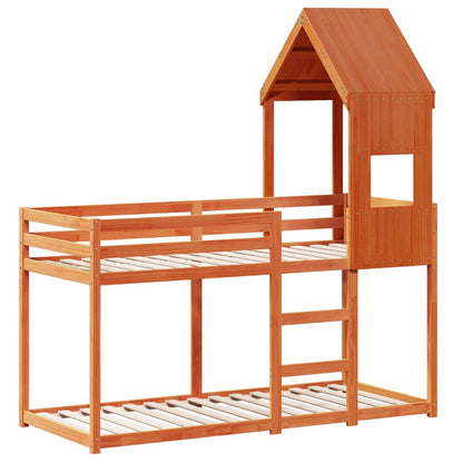 Bunk Bed with Roof Wax Brown 90x190 cm Solid Wood Pine