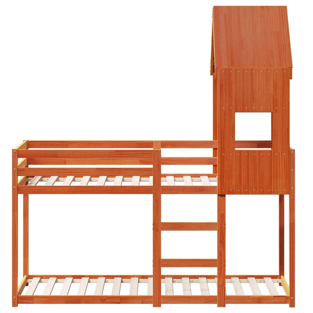 Bunk Bed with Roof Wax Brown 90x190 cm Solid Wood Pine