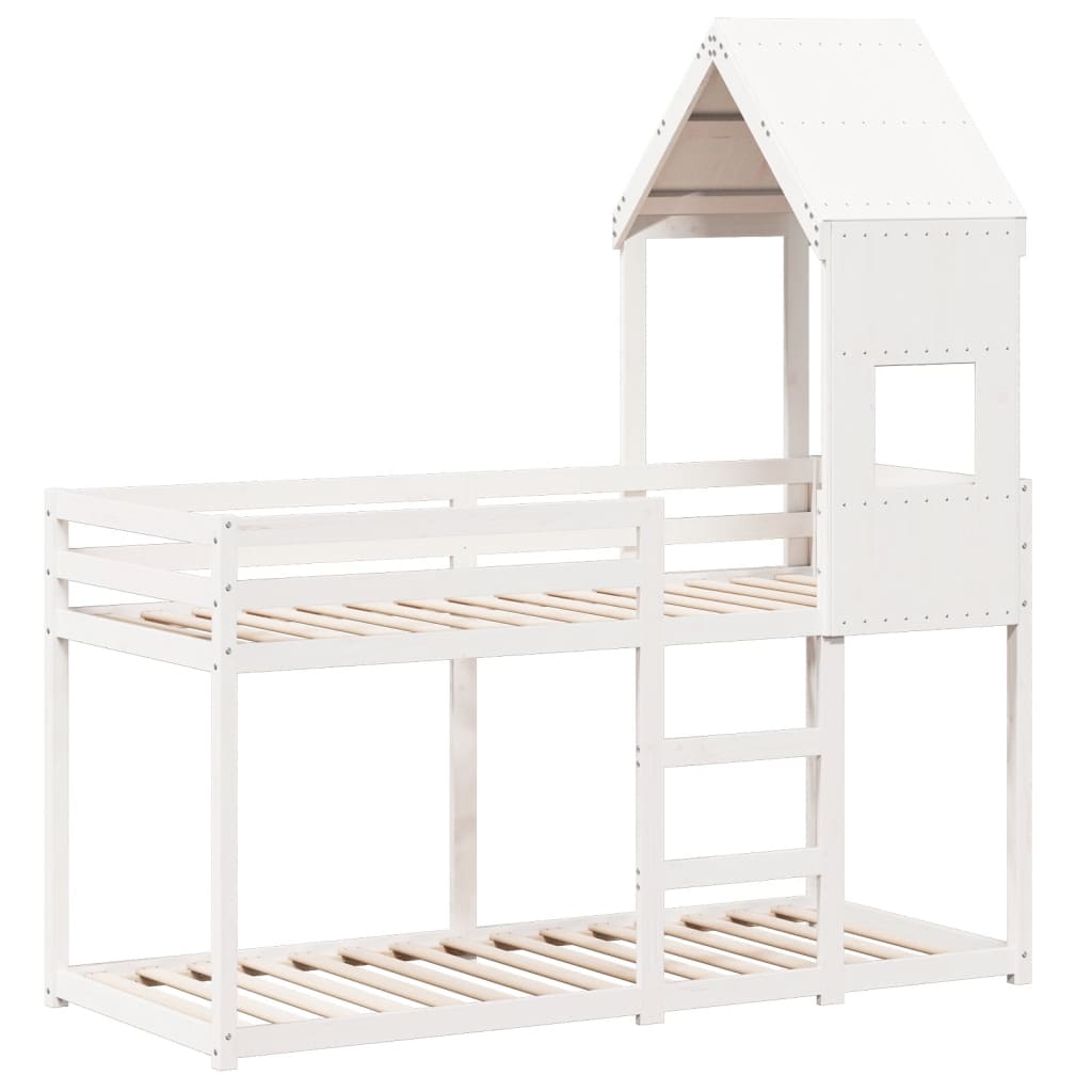 Bunk Bed with Roof White 90x190 cm Solid Wood Pine