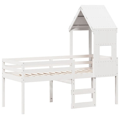 High Sleeper Bed with Roof White 90x190 cm Solid Wood Pine