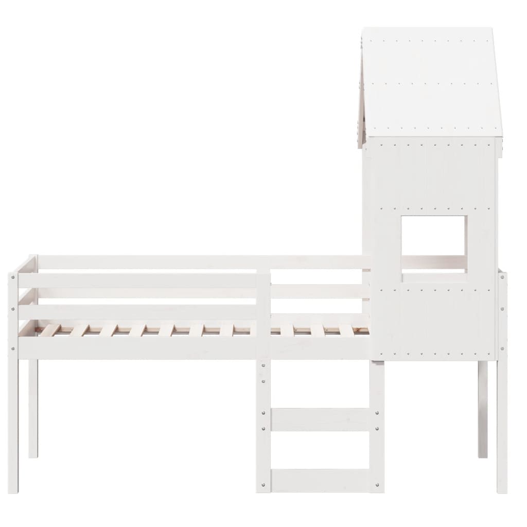 High Sleeper Bed with Roof White 90x190 cm Solid Wood Pine